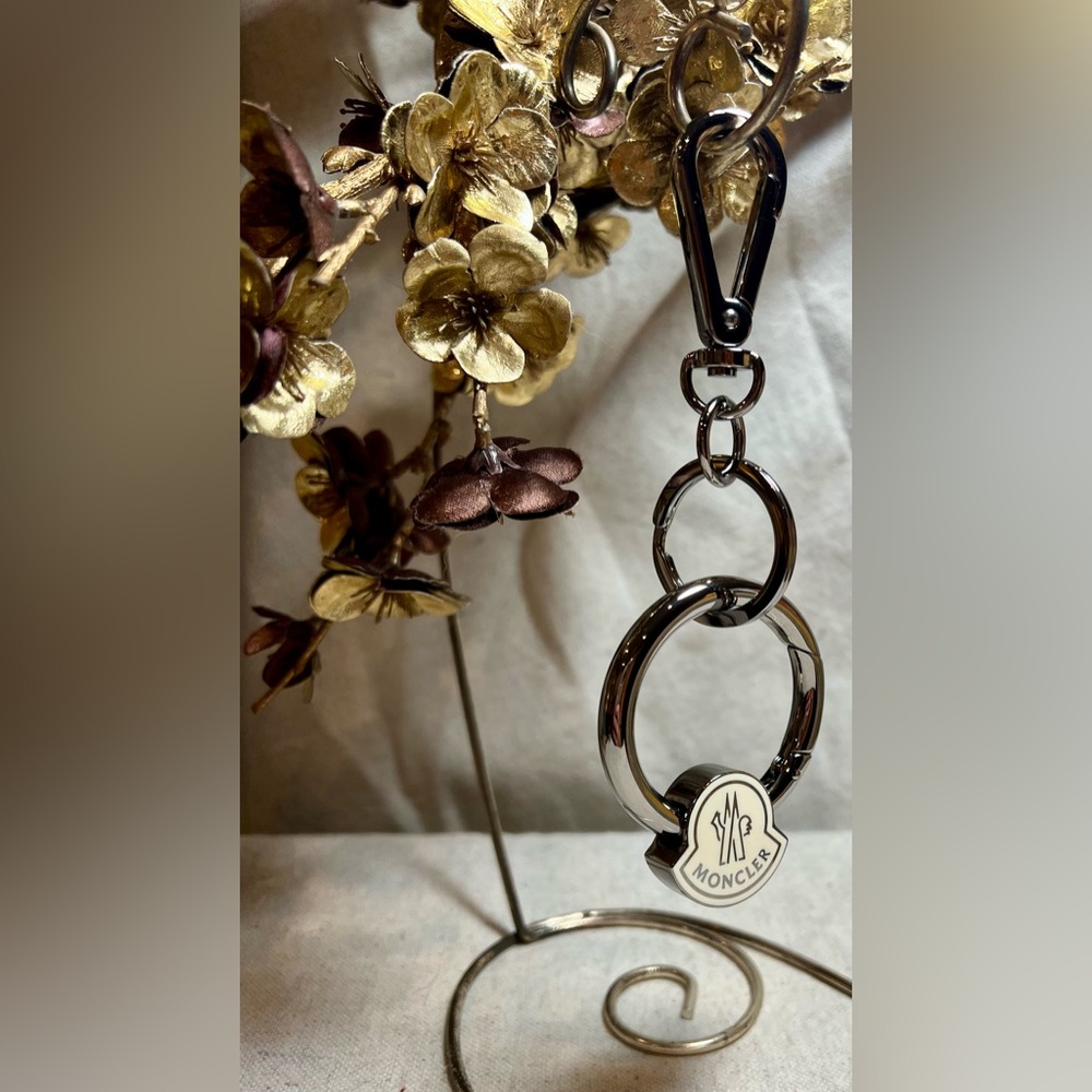 New. Moncler Silver and Cream Keychain Stocking Stuffer Christmas